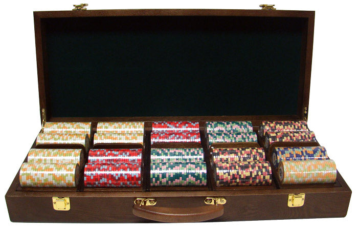 Nile Club 10 Gram Ceramic Poker Chips in Wood Walnut Case - 500 Ct.