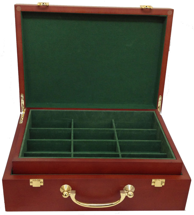 Interior View - 500 Capacity Mahogany Wood Poker Case