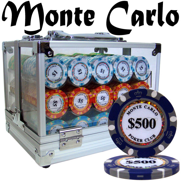 Monte Carlo 14 Gram Clay Poker Chips in Acrylic Carrier - 600 Ct.