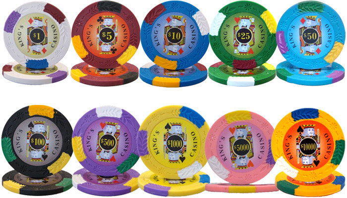 King's Casino 14 Gram Clay Poker Chips in Acrylic Carrier - 600 Ct.