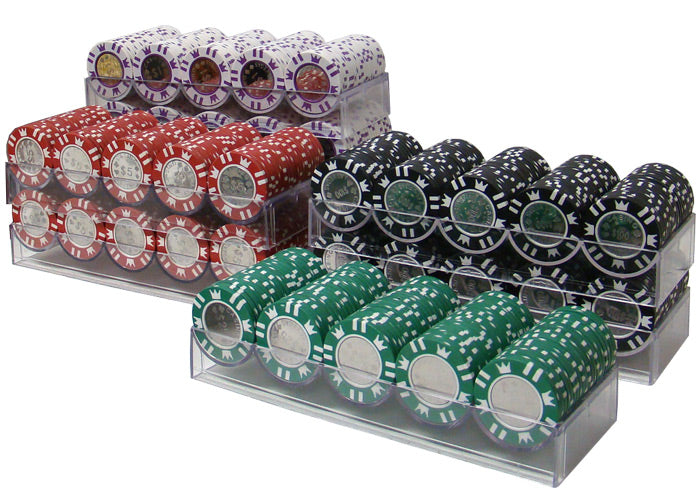 Coin Inlay 15 Gram Clay Poker Chips in Acrylic Carrier - 600 Ct.