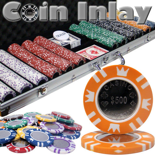 Coin Inlay 15 Gram Clay Poker Chips in Aluminum Case - 600 Ct.