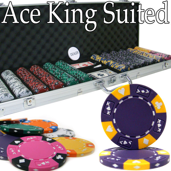 Ace King Suited 14 Gram Clay Poker Chips in Aluminum Case - 600 Ct.