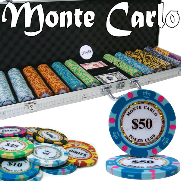 Monte Carlo 14 Gram Clay Poker Chips in Aluminum Case - 600 Ct.