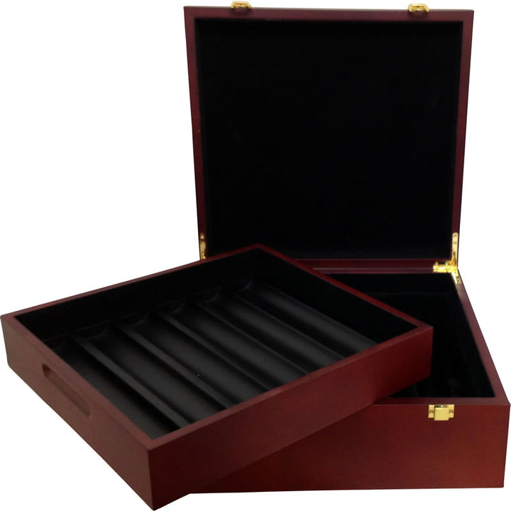 750 Capacity Matte Finish Wooden Mahogany Poker Chip Case