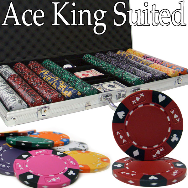 Ace King Suited 14 Gram Clay Poker Chips in Aluminum Case - 750 Ct.