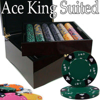 Ace King Suited 14 Gram Clay Poker Chips in Wood Mahogany Case - 750 Ct.