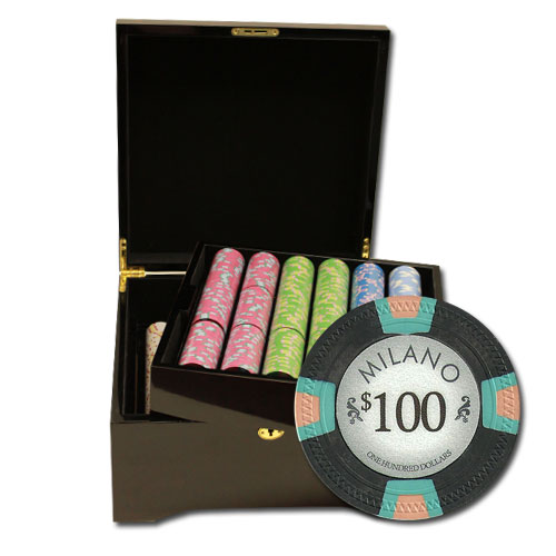 Milano 10 Gram Clay Poker Chips in Wood Mahogany Case - 750 Ct.