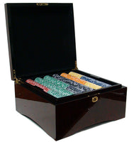 Coin Inlay 15 Gram Clay Poker Chips in Wood Mahogany Case - 750 Ct.