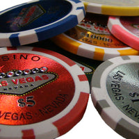 Las Vegas 14 Gram Clay Poker Chips in Wood Mahogany Case - 750 Ct.