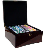 Las Vegas 14 Gram Clay Poker Chips in Wood Mahogany Case - 750 Ct.