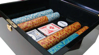 Monte Carlo 14 Gram Clay Poker Chips in Wood Mahogany Case - 750 Ct.