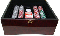 Las Vegas 14 Gram Clay Poker Chips in Wood Mahogany Case - 750 Ct.