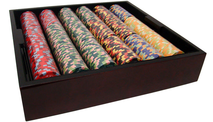 Nile Club 10 Gram Ceramic Poker Chips in Wood Mahogany Case - 750 Ct.