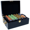 Monte Carlo 14 Gram Clay Poker Chips in Wood Black Mahogany Case - 500 Ct.