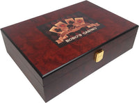 Custom Printed Mahogany Wood Poker Chip Set with 14 Gram Clay Ace King & Suits Poker Chips - 200 Chips