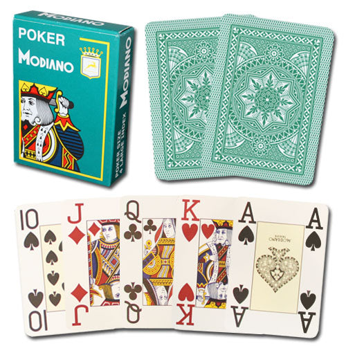 Modiano Cristallo Dark Green Poker Size Jumbo 4 PIP Index Single Deck