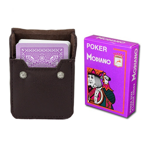 Modiano Cristallo Purple Poker Size Jumbo 4 PIP Index In Leather Case