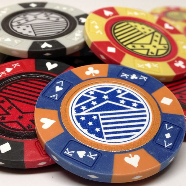 Custom Printed Aluminum Poker Chip Set with 14 Gram Clay Ace King & Suits Poker Chips - 300 Chips