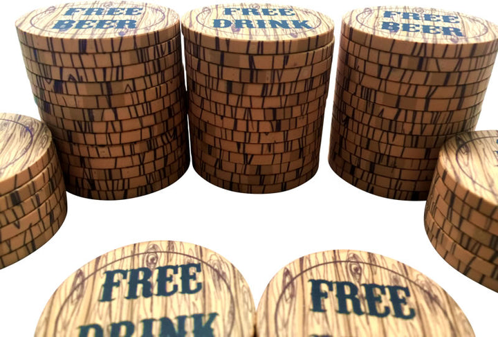 Premium Custom Drink Token Chips - Faux Wood - 6 Chips