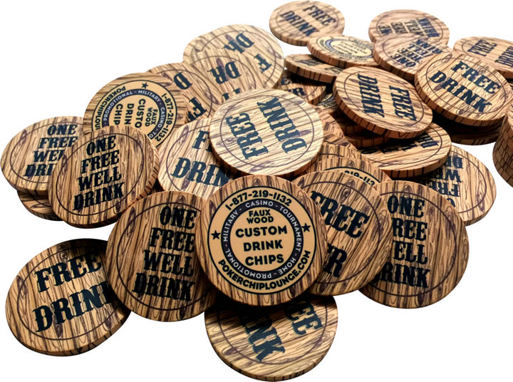 Premium Custom Drink Token Chips - Faux Wood - 6 Chips