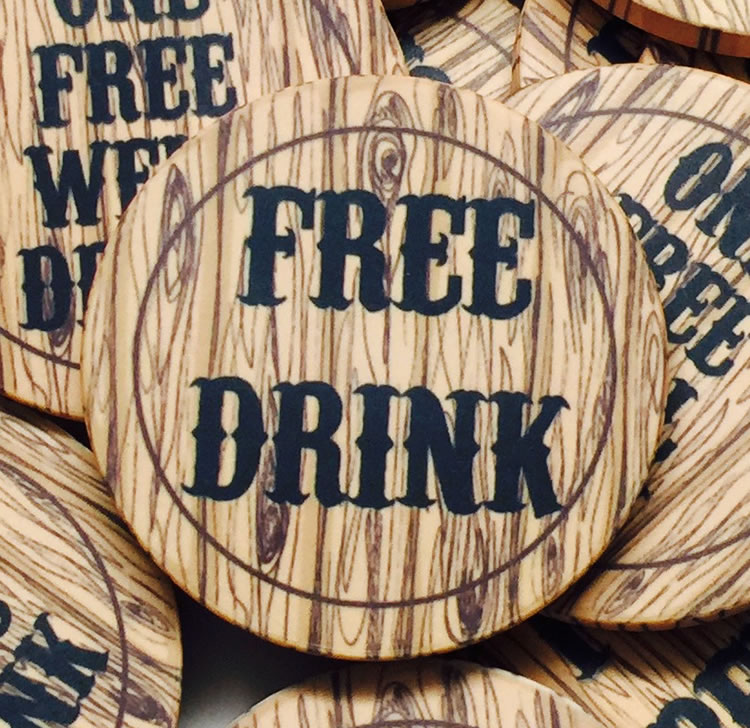 Premium Custom Drink Token Chips - Faux Wood - 6 Chips