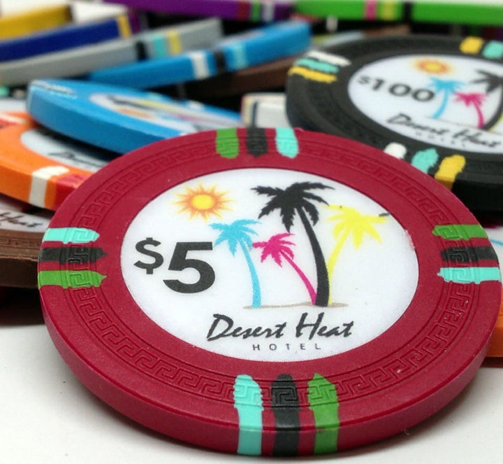 Desert Heat 13.5 Gram Clay Poker Chips in Rolling Aluminum Case - 1000 Ct.