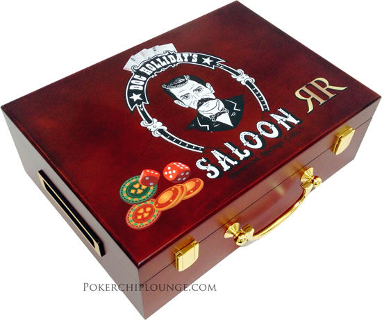 Doc Holliday's Saloon 500 Capacity Custom Printed Mahogany Wood Poker Case