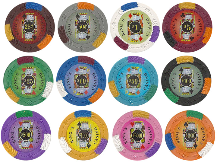 King's Casino 14 Gram Clay Poker Chips in Deluxe Aluminum Case - 500 Ct.