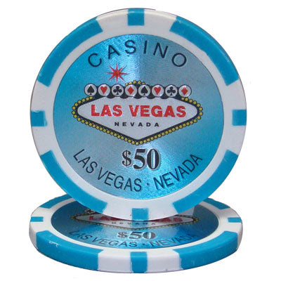 Fichas de póquer de arcilla Las Vegas de 14 gramos en caja de aluminio - 750 ct.