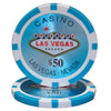 Las Vegas 14 Gram Clay Poker Chips in Wood Mahogany Case - 750 Ct.