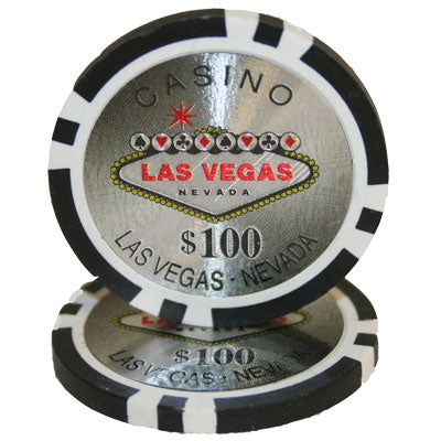 Fichas de póquer de arcilla Las Vegas de 14 gramos en estuche de aluminio negro - 500 u.