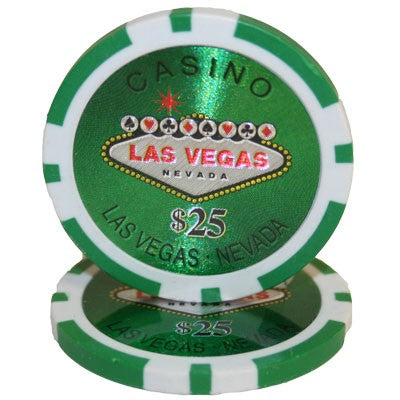 Fichas de póquer de arcilla de Las Vegas de 14 gramos en estuche de aluminio con ruedas - 1000 ct.