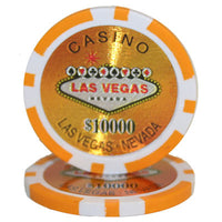 Las Vegas 14 Gram Clay Poker Chips in Wood Mahogany Case - 750 Ct.