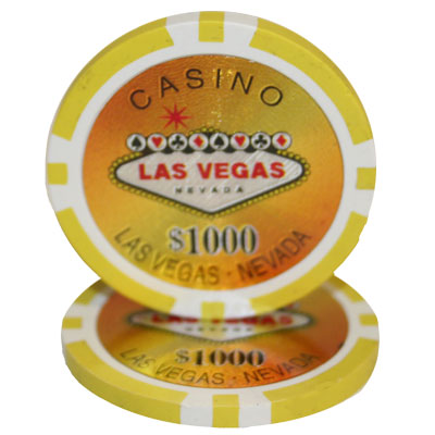 Las Vegas 14 Gram Clay Poker Chips in Wood Mahogany Case - 750 Ct.