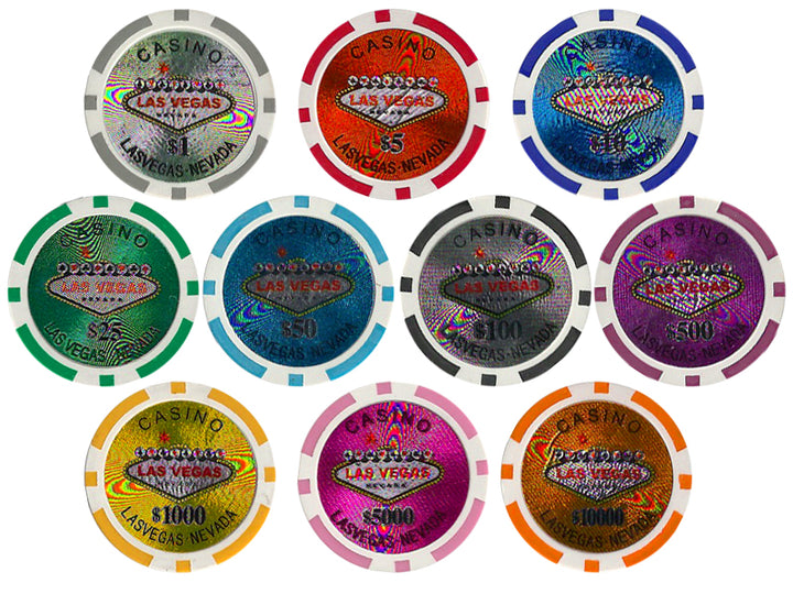 Las Vegas 14 Gram Clay Poker Chips in Aluminum Case - 600 Ct.