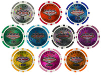 Las Vegas 14 Gram Clay Poker Chips in Acrylic Carrier - 1000 Ct.