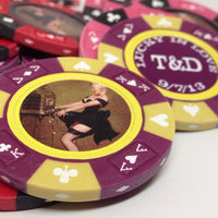 Custom Printed Mahogany Wood Poker Chip Set with 14 Gram Clay Ace King & Suits Poker Chips - 500 Chips