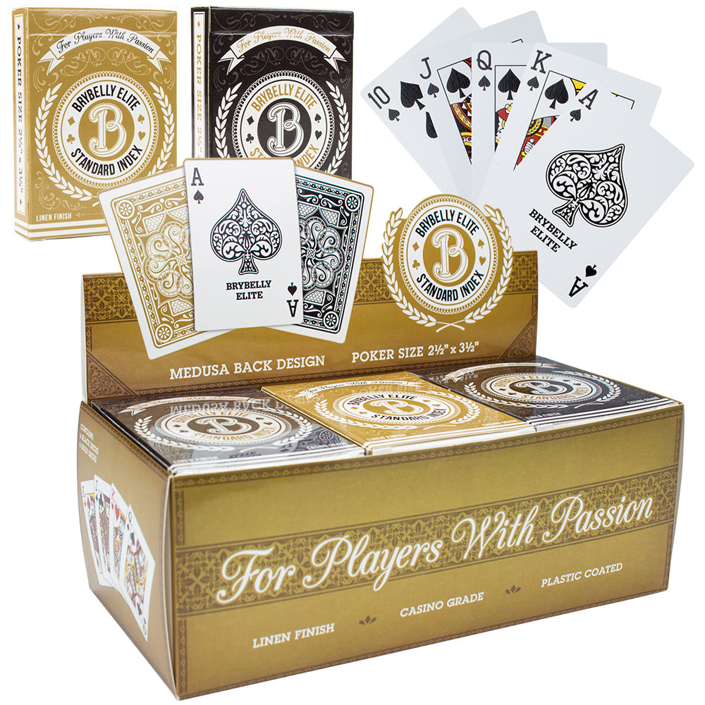 Brybelly Elite Medusa - 12 Black-Gold Decks - Poker (Wide) Size / Regular Index