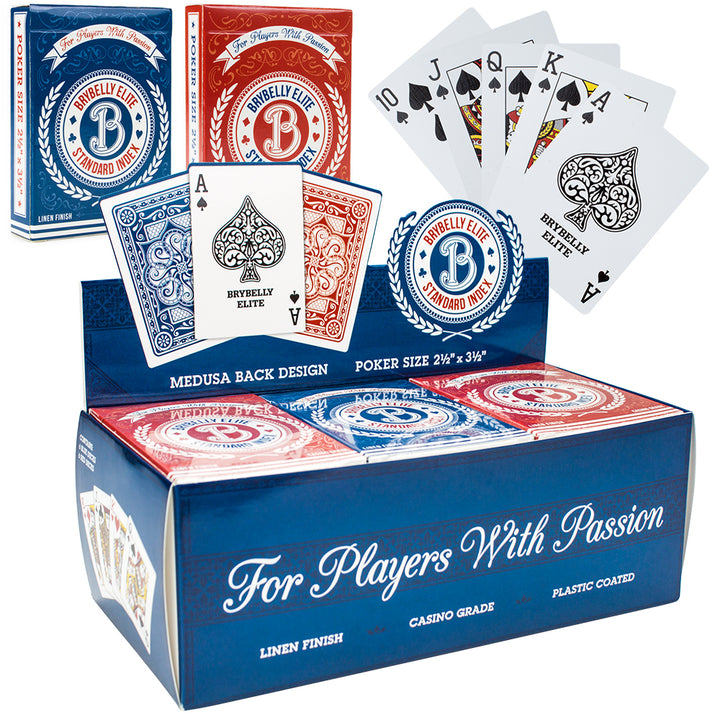 Brybelly Elite Medusa - 12 Blue-Red Decks - Poker (Wide) Size / Regular Index