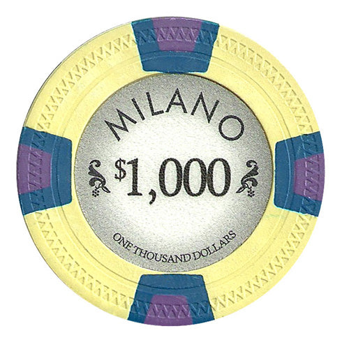 Milano 10 Gram Clay Poker Chips in Rolling Aluminum Case - 1000 Ct.