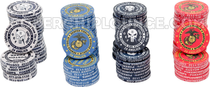 Ceramic Military Challenge Coins Custom Poker Chip Sample Pack - 7 chips