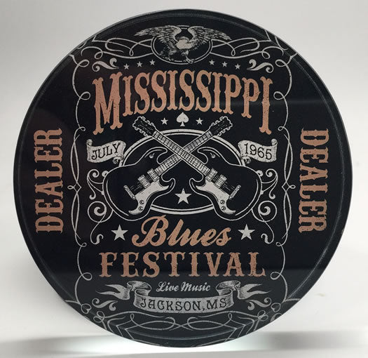 Custom Crystal Glass Poker Dealer Buttons & Coasters - Mississippi Blues Festival