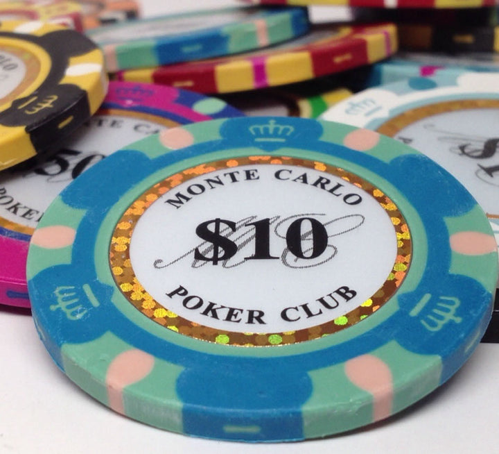 Monte Carlo 14 Gram Clay Poker Chips in Deluxe Aluminum Case - 500 Ct.