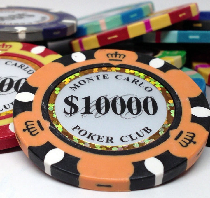 Monte Carlo 14 Gram Clay Poker Chips in Acrylic Carrier - 600 Ct.