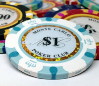 Monte Carlo 14 Gram Clay Poker Chips in Wood Carousel - 200 Ct.