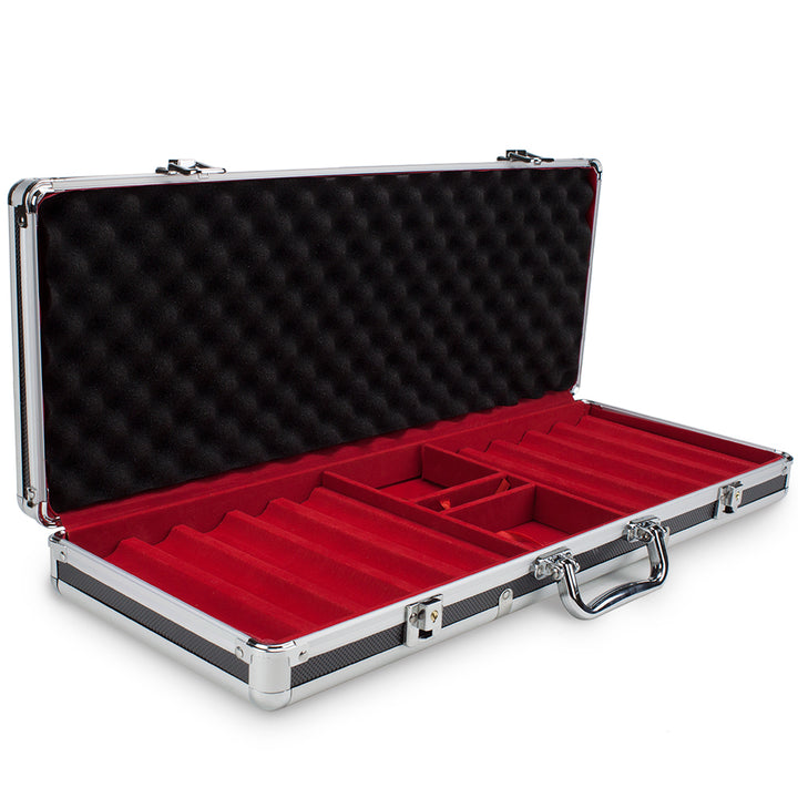 500 capacity Black Aluminum Poker Chip Case With Red Interior