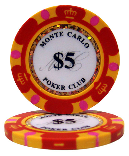 Monte Carlo 14 Gram Clay Poker Chips in Wood Hi Gloss Case - 500 Ct.