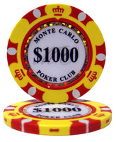 Monte Carlo 14 Gram Clay Poker Chips in Rolling Aluminum Case - 1000 Ct.