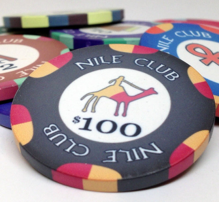 Nile Club Fichas de póquer de cerámica de 10 gramos en estuche de aluminio con ruedas - 1000 ct.